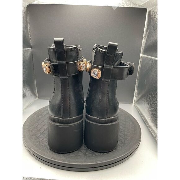 Chelsea Boots Black with Block Heel & Bedazzled Gem Cuff Size 9 Chunky Blingy - Picture 3 of 13